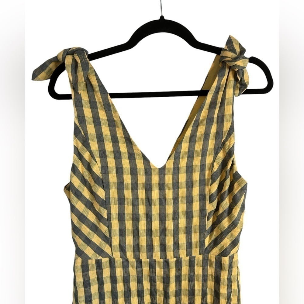 Gilli Yellow & Grey Plaid Knot Shoulder Ruffle Hem Jumper Dress Womens Sz Large - Picture 5 of 10